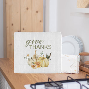 Give Thanks Watercolor Pumpkin Thanksgiving Cutting Board