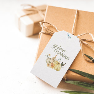 Give Thanks Watercolor Pumpkin Thanksgiving Gift Tags
