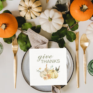 Give Thanks Watercolor Pumpkin Thanksgiving Napkin