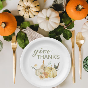 Give Thanks Watercolor Pumpkin Thanksgiving Paper Plate