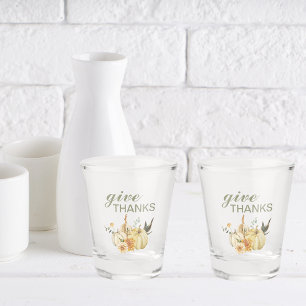 Give Thanks Watercolor Pumpkin Thanksgiving Shot Glass