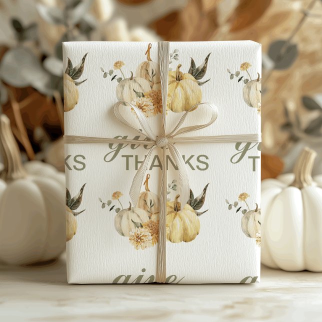 Give Thanks Watercolor Pumpkin Thanksgiving Wrapping Paper (Creator Uploaded)