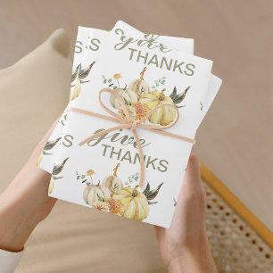 Give Thanks Watercolor Pumpkin Wrapping Paper Sheet