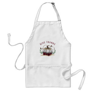 Give Thanks White Pumpkin Red Flower Standard Apron
