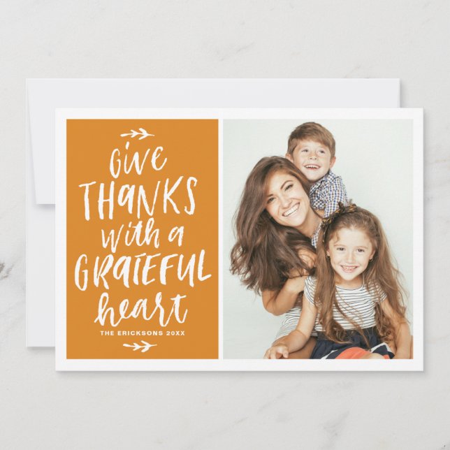 Give Thanks with a Grateful Heart Lettering Photo Holiday Card (Front)