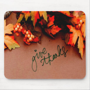 Give Thanks with Fall leaves Thanksgiving Mouse Mat