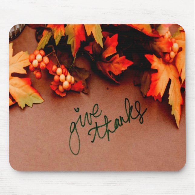 Give Thanks with Fall leaves Thanksgiving Mouse Mat (Front)