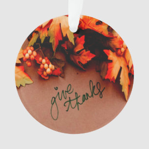 Give Thanks with Fall leaves Thanksgiving Ornament