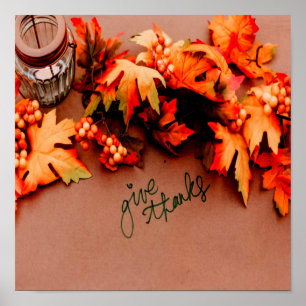 Give Thanks with Fall leaves Thanksgiving Poster