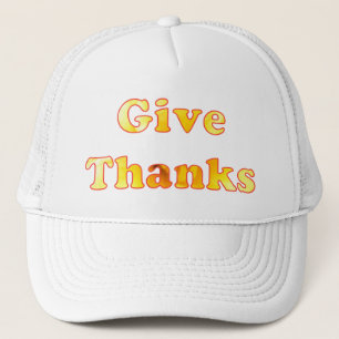 Give thanks, word art with yellow lily, hats