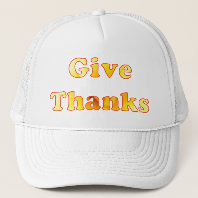 Give thanks, word art with yellow lily, hats (Front)