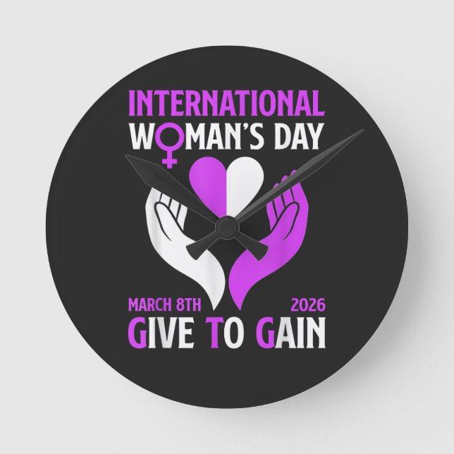 Give to Gain Happy Women's Day Round Clock (Front)