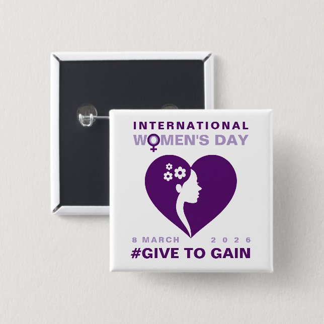 Give To Gain International Women's Day 2026 15 Cm Square Badge (Front & Back)