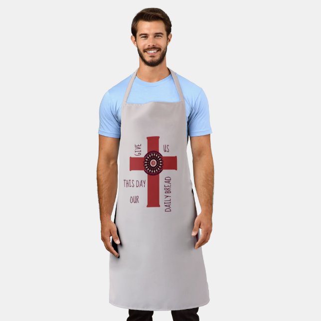 Give Us This Day Bible Verse Framed Cross Taupe Apron (Worn)