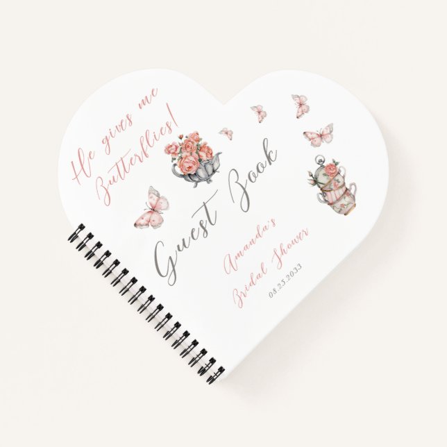 Gives Me Butterflies Blush Pink Tea Floral Guest Notebook (Front)