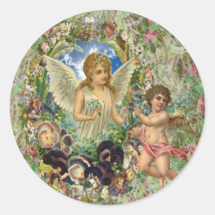 Giving - Cupid brings an Angel Flowers Classic Round Sticker