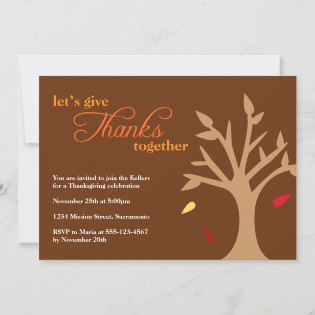 Giving thanks falling leaves tree Thanksgiving Invitation (Front)