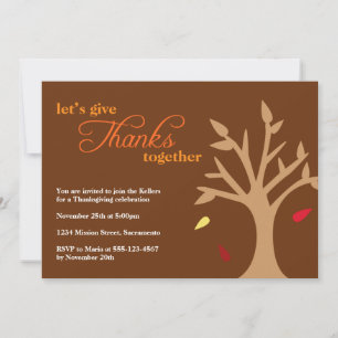 Giving thanks falling leaves tree Thanksgiving Invitation