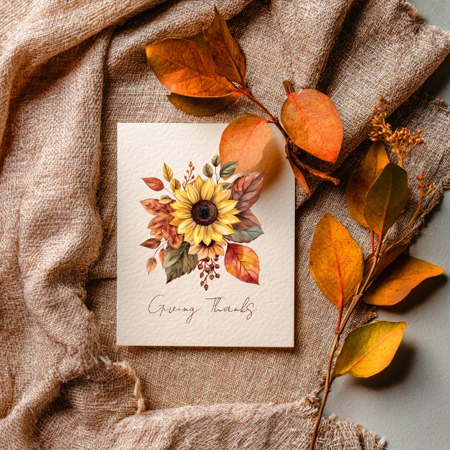 Giving Thanks Sunflower & Leaves Card (Creator Uploaded)