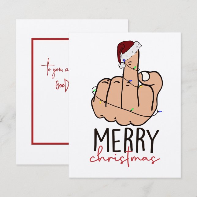 Giving the Finger Santa Hat Christmas Card (Front/Back)