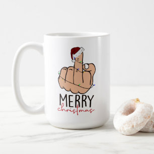 Giving the Finger Santa Hat Christmas Coffee Mug