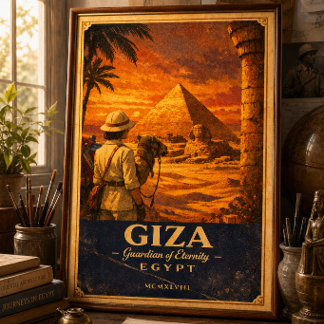 Giza Egypt Vintage Travel Poster | Pyramid &SphinX