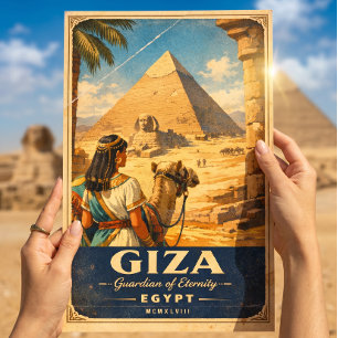 Giza Egypt Vintage Travel Poster Pyramids & Sphi