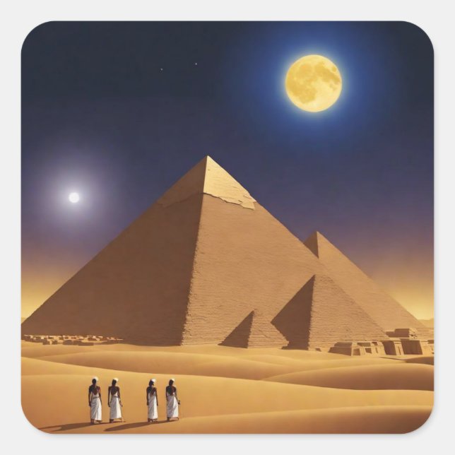Giza Pyramids and Moon Square Sticker (Front)