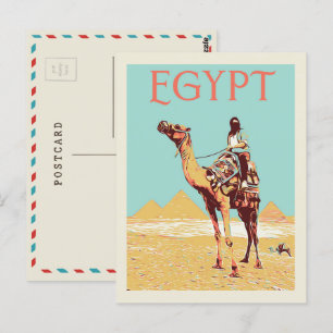 Gizeh, Pyramids with camel illustration Egypt Post Postcard