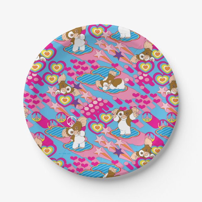 Gizmo | Pink Peace & Love Pattern Paper Plate (Front)