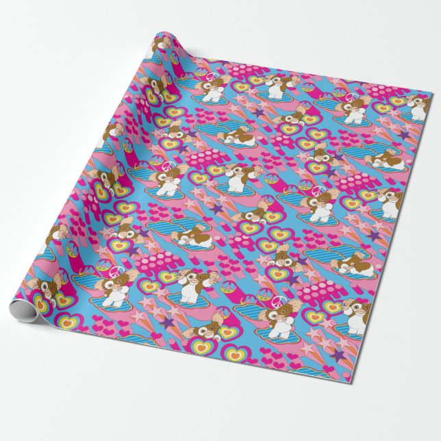 Gizmo | Pink Peace & Love Pattern Wrapping Paper (Unrolled)