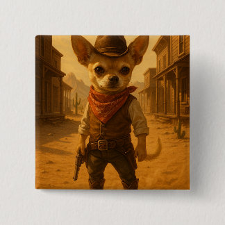 Gizmo the Cowboy – Chihuahua Western Duel 15 Cm Square Badge