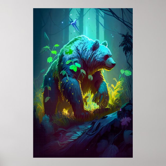 Gizzly Bear Animal Portrait Painting Wildlife Poster (Front)
