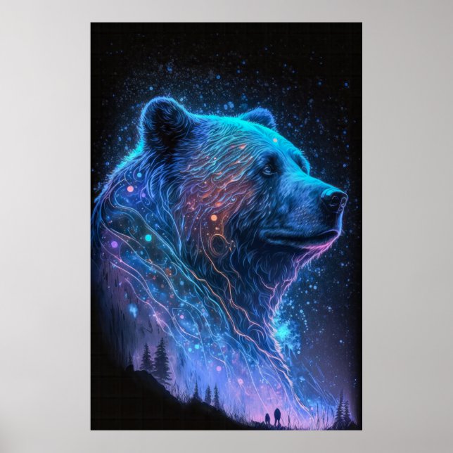 Gizzly Bear Animal Portrait Painting Wildlife Poster (Front)
