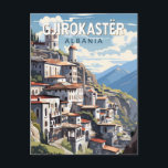 Gjirokaster Albania Travel Art Vintage Postcard<br><div class="desc">Gjirokastër retro vector travel design. It is located in a valley between the Gjerë mountains and the Drino.</div>
