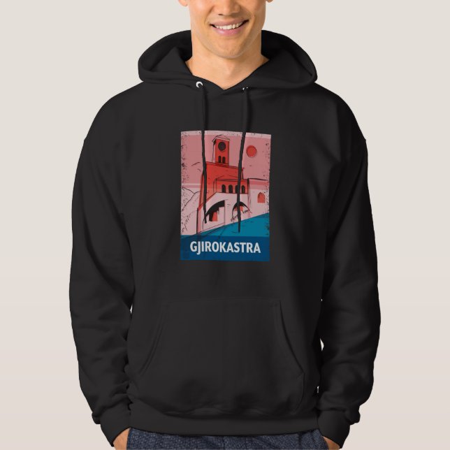 Gjirokastra Albania City Skyline Silhouette Outlin Hoodie (Front)