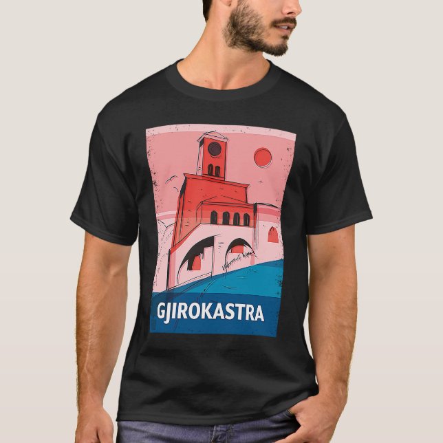 Gjirokastra Albania City Skyline Silhouette Outlin T-Shirt (Front)