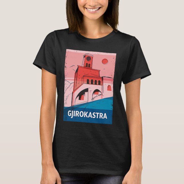 Gjirokastra Albania City Skyline Silhouette Outlin T-Shirt (Front)