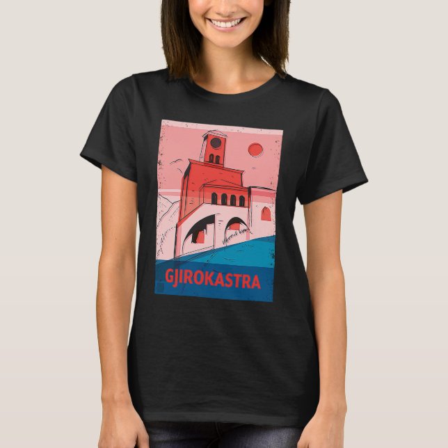 Gjirokastra Albania City Skyline Silhouette Outlin T-Shirt (Front)