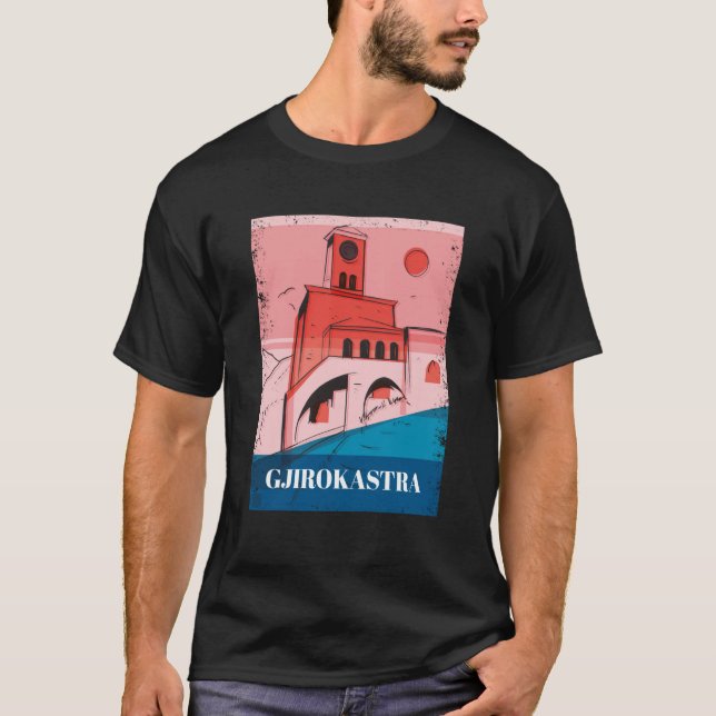 Gjirokastra Albania City Skyline Silhouette Outlin T-Shirt (Front)