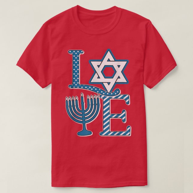 gJLb Love Hanukkah Happy Hanukkah Menorah Jewish L T-Shirt (Design Front)