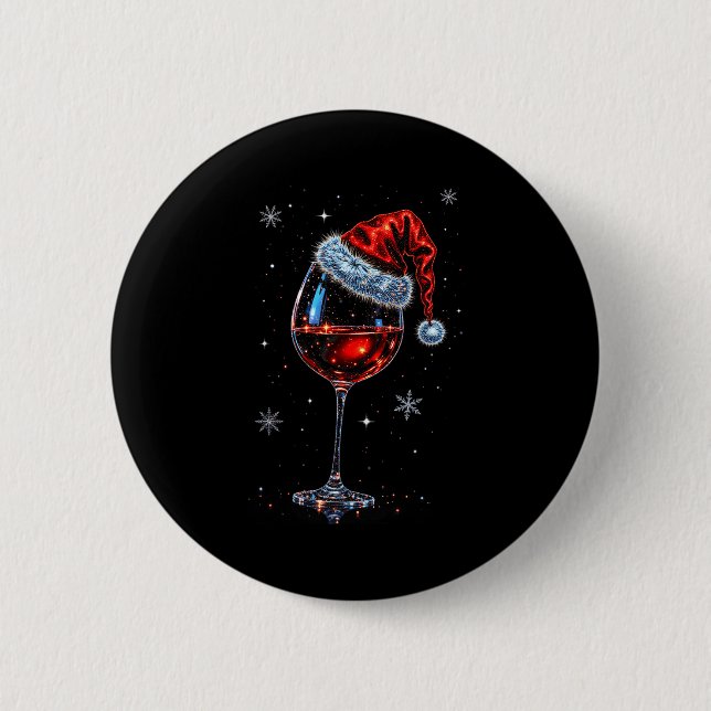 Gl Of Red Wine Santa Hat Christmas 2025 Women Men  6 Cm Round Badge (Front)