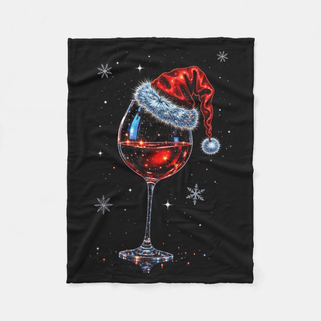 Gl Of Red Wine Santa Hat Christmas 2025 Women Men  Fleece Blanket (Front)