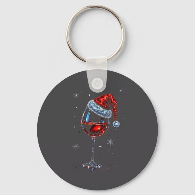 Gl Of Red Wine Santa Hat Christmas 2025 Women Men  Key Ring (Front)