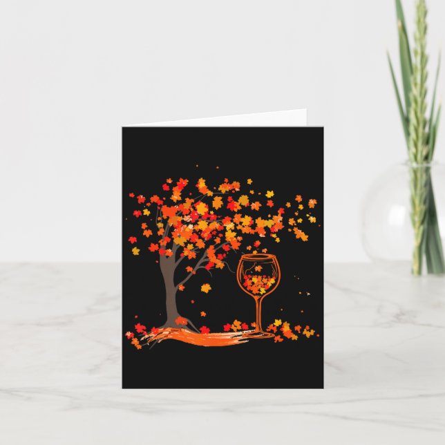 Gl Of Wine Maple Leaf Autumn Fall Funny Drink Wine Card (Front)