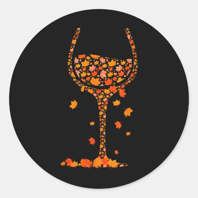 Gl Of Wine Maple Leaf Autumn Fall Funny Drink Wine Classic Round Sticker (Front)