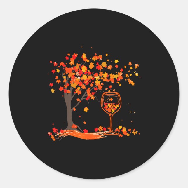 Gl Of Wine Maple Leaf Autumn Fall Funny Drink Wine Classic Round Sticker (Front)