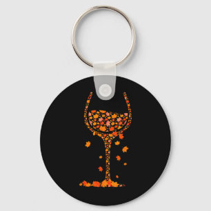 Gl Of Wine Maple Leaf Autumn Fall Funny Drink Wine Key Ring