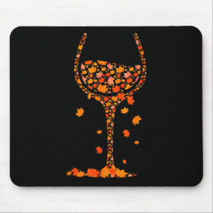 Gl Of Wine Maple Leaf Autumn Fall Funny Drink Wine Mouse Mat