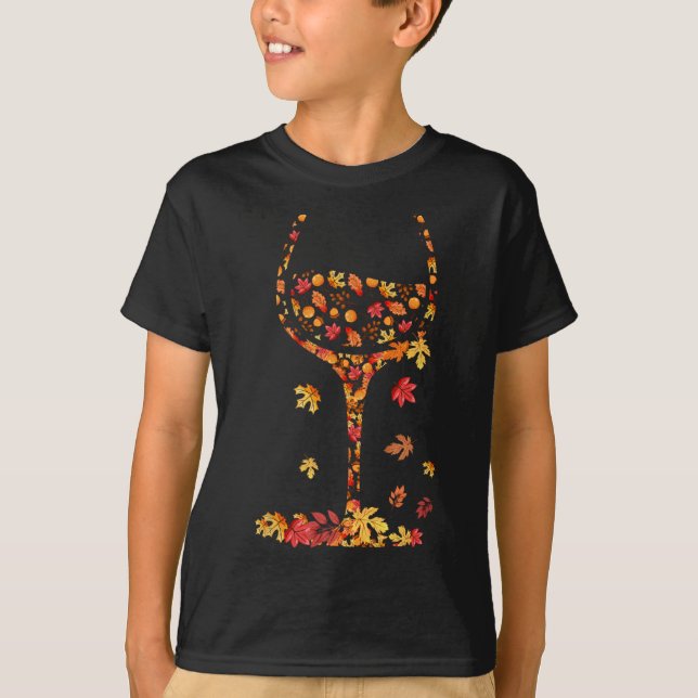 Gl Of Wine Maple Leaf Autumn Fall Funny Drink Wine T-Shirt (Front)